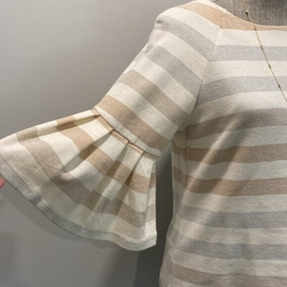 Maeve Helsa Metallic Striped Ruffle Sleeve top medium - Picture 6 of 13